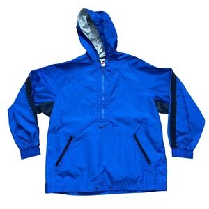 VTG 90s nike windbreaker pullover 1/2 zip hooded jacket blue L